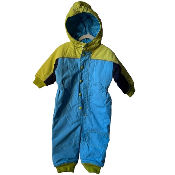 Hanna Andersson Snowsuit Puffer Bunting Zip Blue Green Insulated Hood 80 18-24M